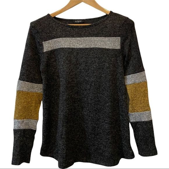 Eclipse lightweight long sleeve sweater crew neck grey with yellow arm band S - Picture 1 of 5